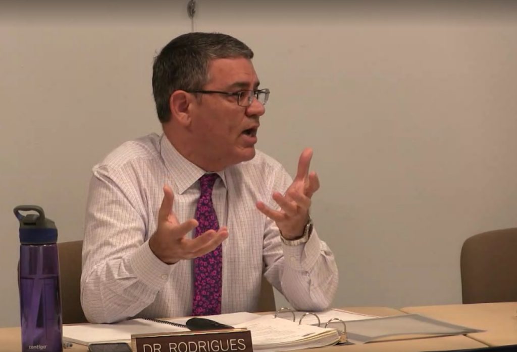 Superintendent Marco Rodrigues discusses the 2016 MetroWest Health Survey with the school committee. | Photo via HudTV