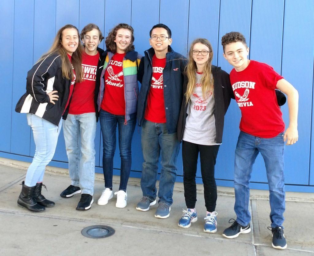 The Trivia Team: Sophia Togneri, Charles Togneri, Julia Terra-Solamao, Harrison Zheng, Gemma Grant, and George Sachs-Walor (Left to Right) stand together in front of where their competition took place. | photo courtesy of Whitney Nielsen