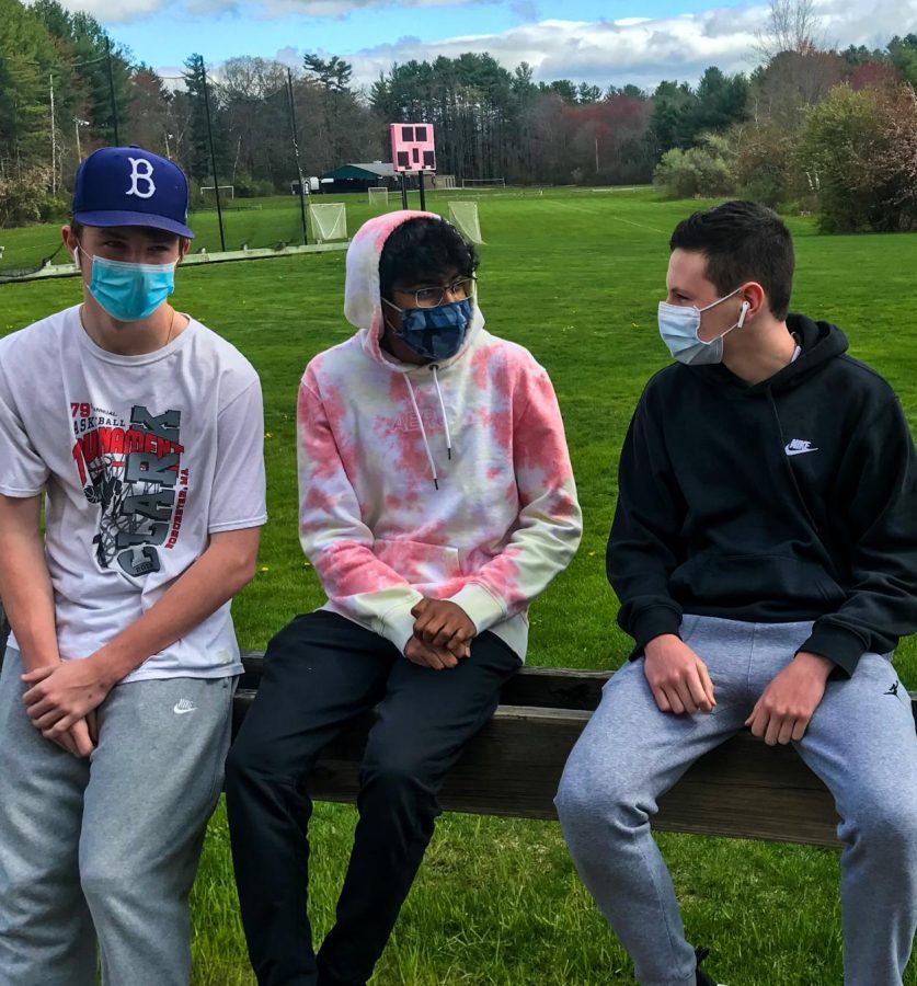Jackson OBrien, Neil Rao and Chase Boluc on a recent mask break. Rao is one of approximately 14 students who identify as AAPI | photo by Avani Kashalikar