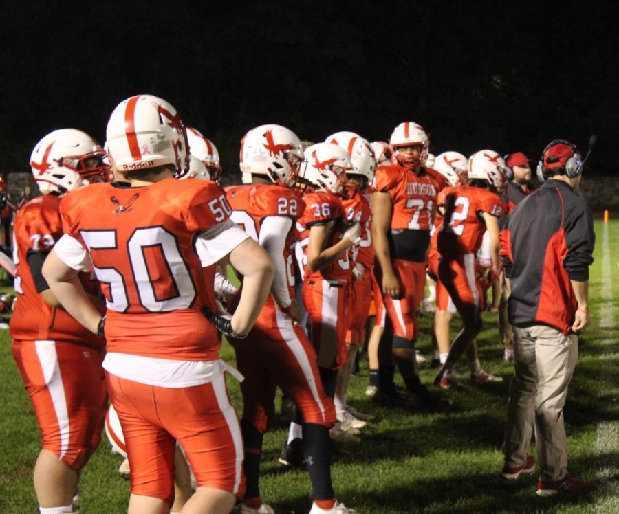 Hudson football on sidelines |by Olivia Downin
