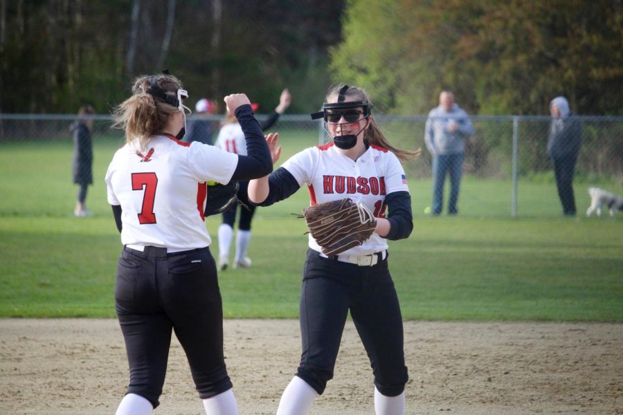 Abbey Nezuch (7) and Audrey Lenox (16) before first inning |by Brianna Devlin