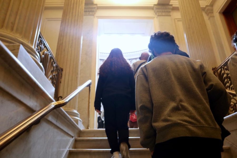 Students walk up the stairs into the Capitol Rotunda | Alessandra Burnett 