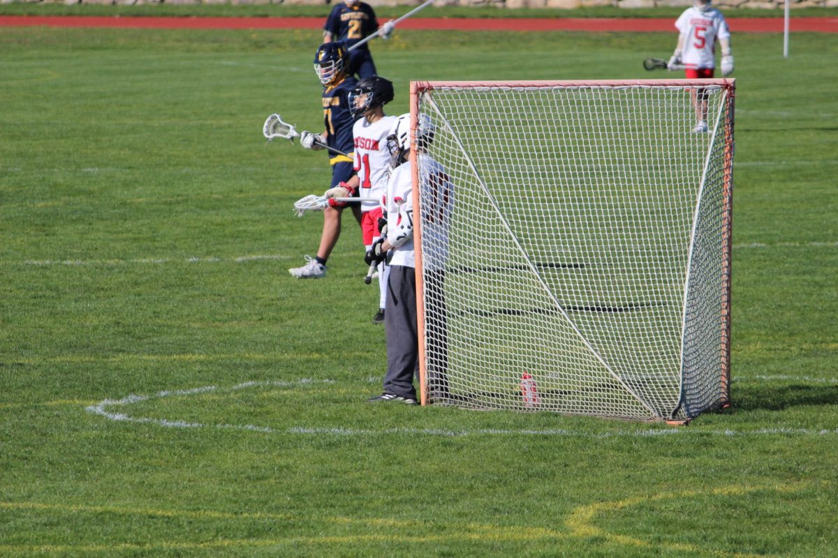 Marlboro sophomore goalie Isaac Ladas standing in the creese | by Logan Dome