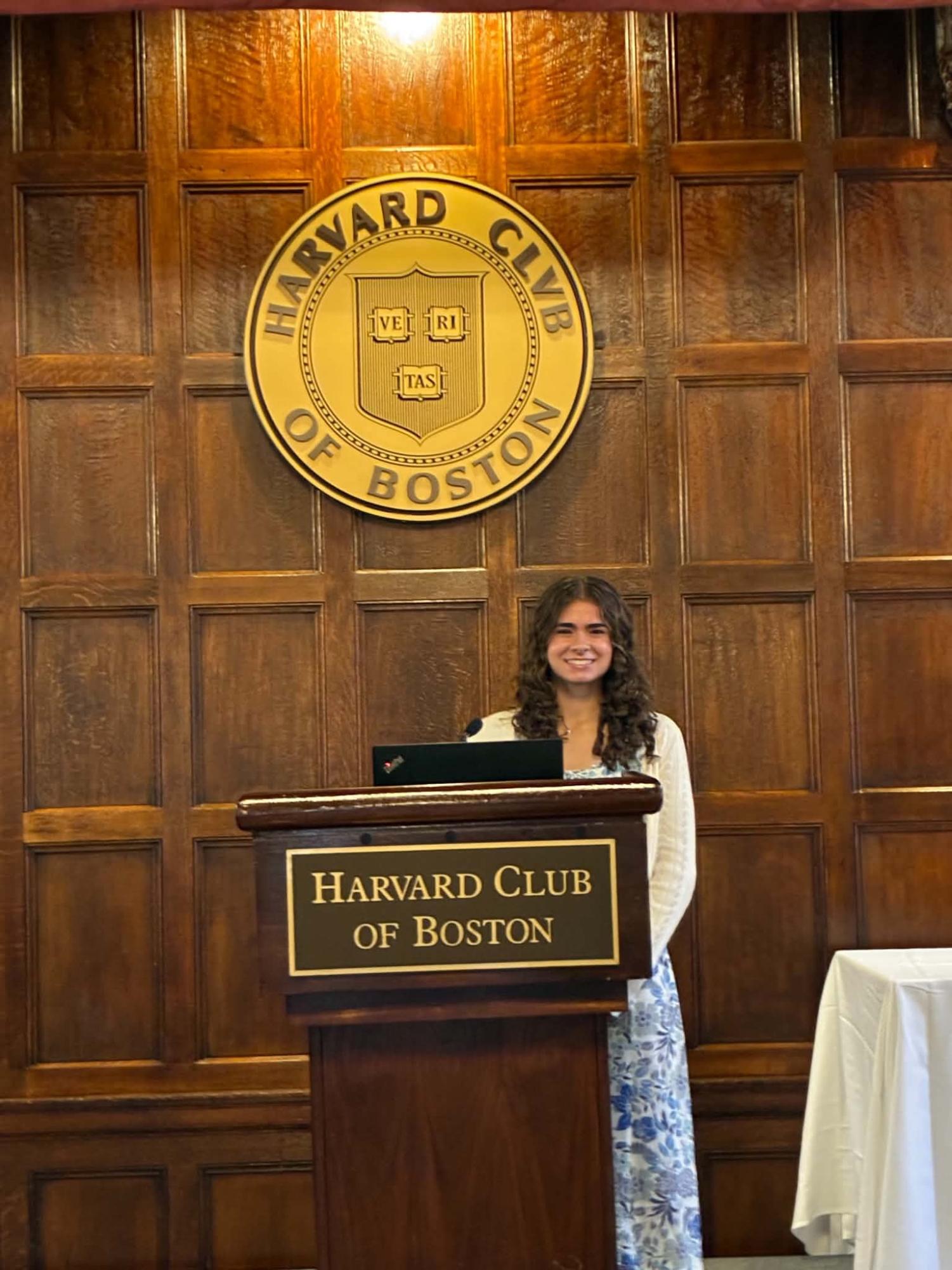 Senior Alesandra Burnett receiving the Harvard Book Award in October | photo provided by Alesandra Burnett 