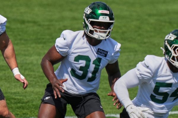 New York Jets' David Bailey takes part in drills at rookie minicamp at the NFL football team's practice facility Friday, May 8, 2026, in Florham Park, N.J. | photo credit Frank Franklin II, AP
